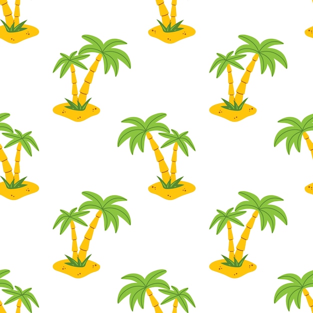 Patrón transparente de vector con palmera en diseño plano Dos palmeras en la playa Fondo tropical de verano con cocotero Patrón con paisaje exótico con palmeras