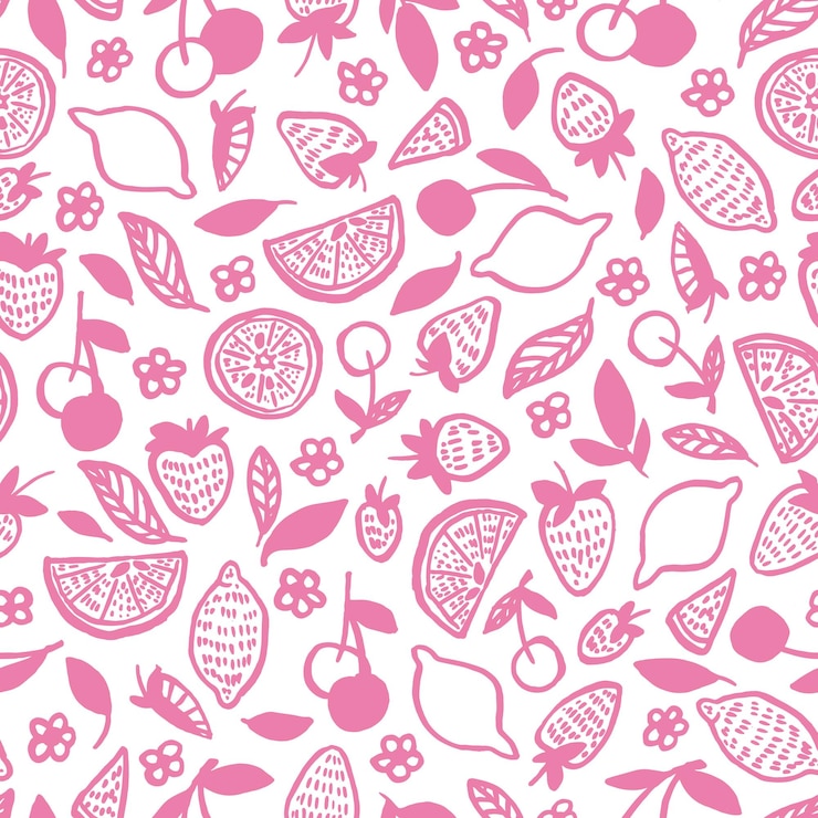 Vector patrón transparente de vector con papel tapiz de frutas y bayas con fresa limón cereza