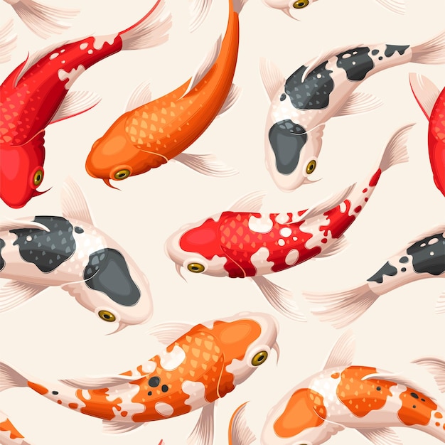 Patrón transparente de vector con peces koi