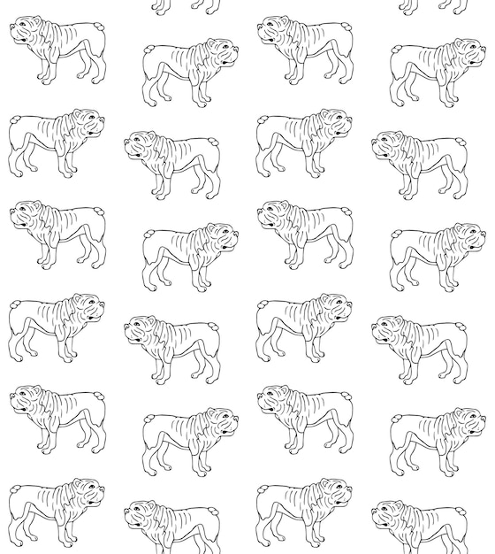 Patrón transparente de vector de perro bulldog americano
