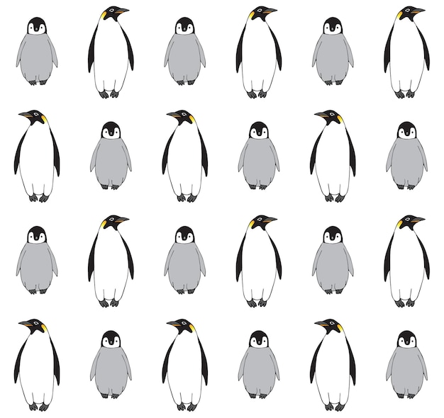Patrón transparente de vector de pingüinos dibujados a mano
