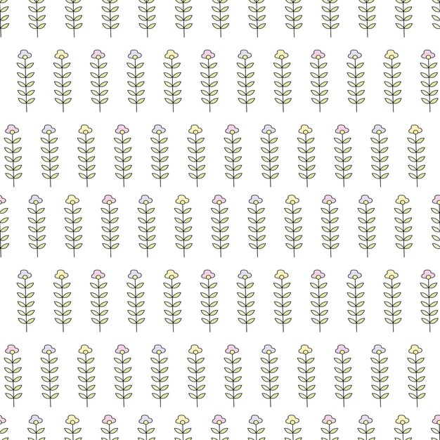 Patrón transparente de vector de plantas flores sobre un fondo blanco