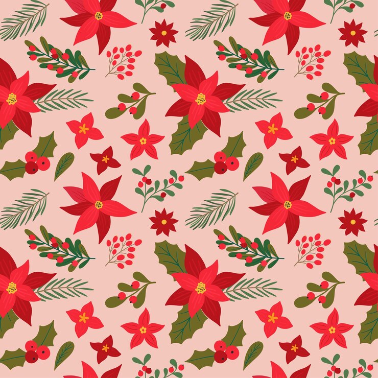 Vector patrón transparente de vector con plantas de invierno. fondo de navidad y feliz año nuevo