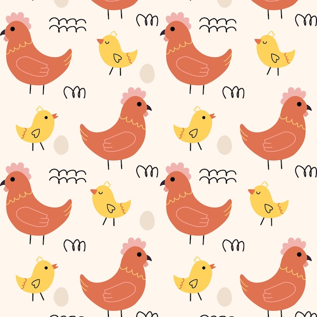 Patrón transparente de vector de pollo popular adornado