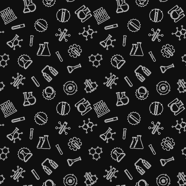 Patrón transparente de vector de química con fondo oscuro