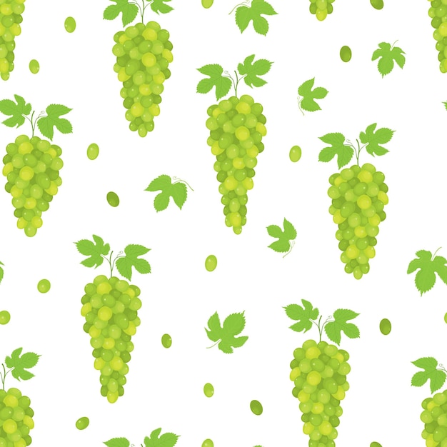 Patrón transparente de vector de racimos de uva verde fresca realista con hojas