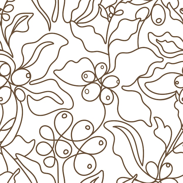 Patrón transparente de vector Rama de línea de arte de café de naturaleza sobre fondo blanco