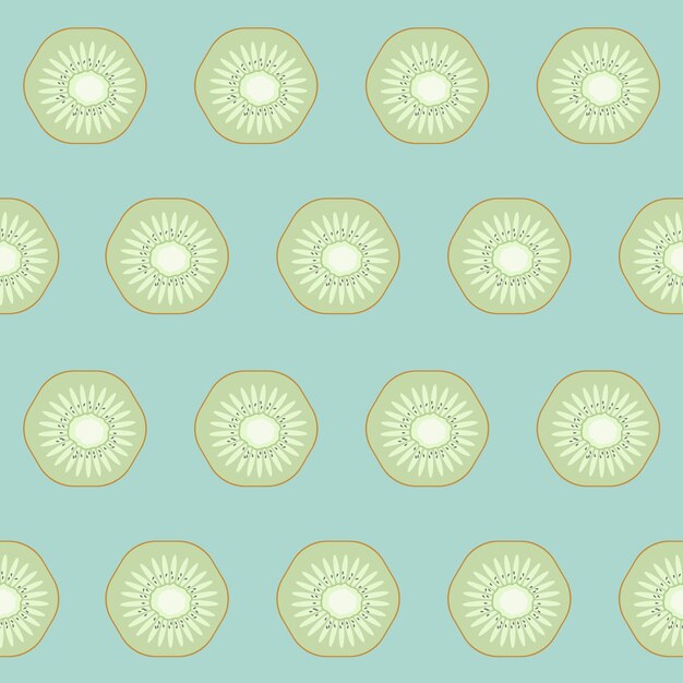 Patrón transparente de vector con rodajas de kiwi sobre un fondo azul