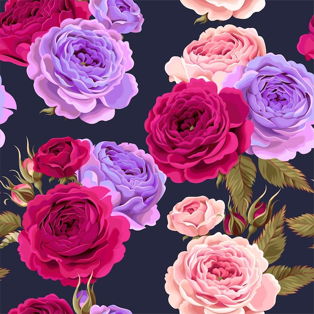 Patrón transparente de vector con rosas vintage
