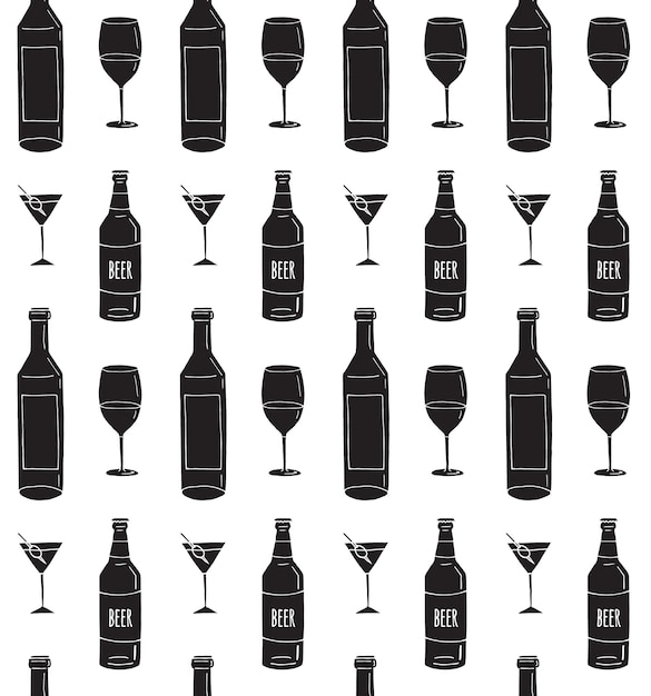 Patrón transparente de vector de silueta de copa de vino