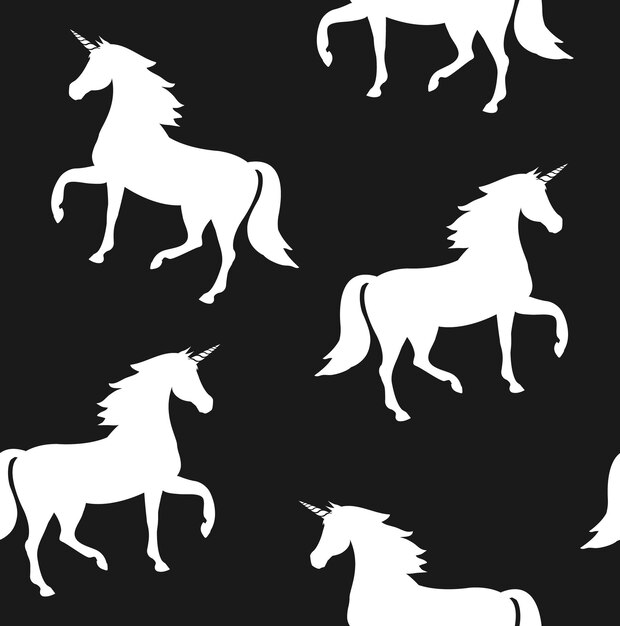 Patrón transparente de vector de silueta de unicornio