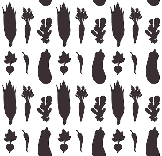 Patrón transparente de vector de silueta de verduras