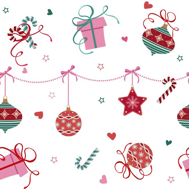 Patrón transparente de vector con símbolos de Año Nuevo y Navidad Elemento de diseño sobre un fondo blanco Para decorar envases textiles