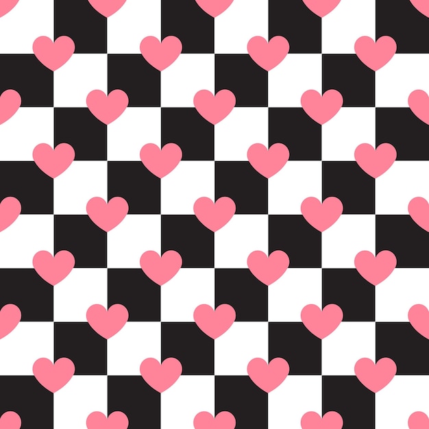 Patrón transparente de vector de tablero de ajedrez con corazones