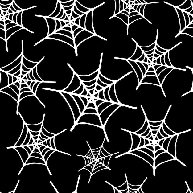 Patrón transparente de vector de telaraña blanca dibujada a mano sobre fondo negro Lindo patrón de Halloween con telaraña Diseño de Halloween para papel de embalaje o cubierta