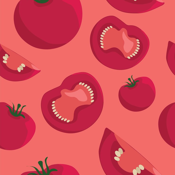 Vector patrón transparente de vector con tomates sobre fondo rosa