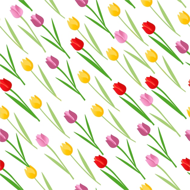 Patrón transparente de vector de tulipán sobre fondo blanco icono de ilustración plana de tulipanes de tulipán 8 de marzo día día de la mujer ilustración de superficie vectorial