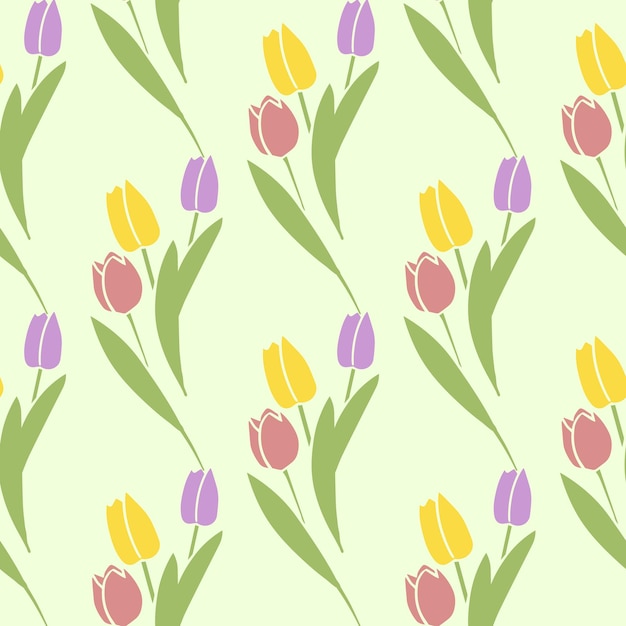Vector patrón transparente de vector tulipanes color verde botánico floral decoración textura fondo de pantalla