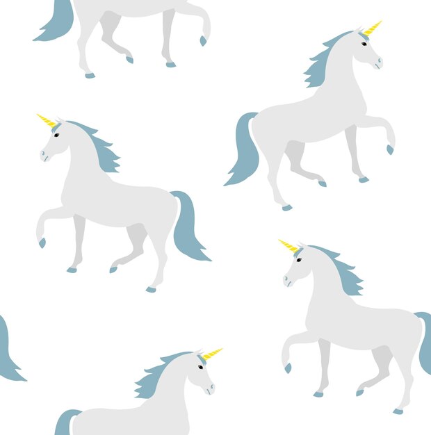 Patrón transparente de vector de unicornio de dibujos animados plana