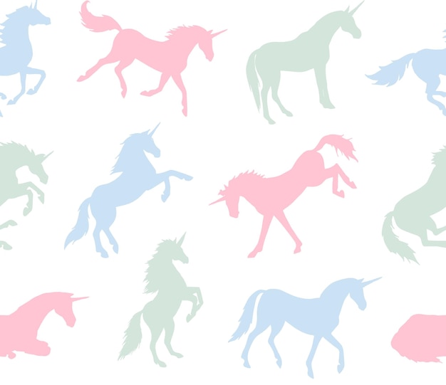 Patrón transparente de vector de unicornio pastel