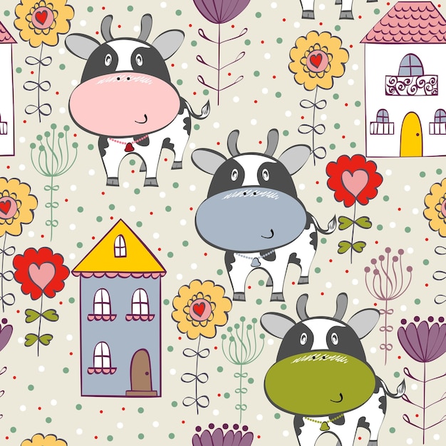 Patrón transparente de vector con vacas