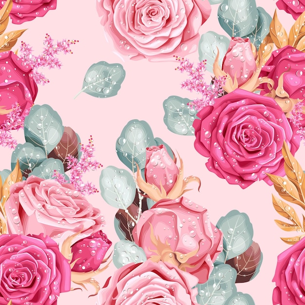 Patrón transparente de vector vintage con rosas