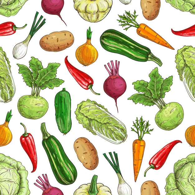 Patrón transparente vegetariano con verduras