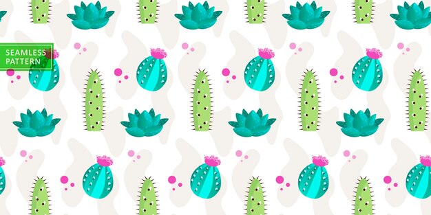 Patrón transparente de verano brillante con lindos cactus verdes para papeles pintados textiles cubiertas de papel de regalo