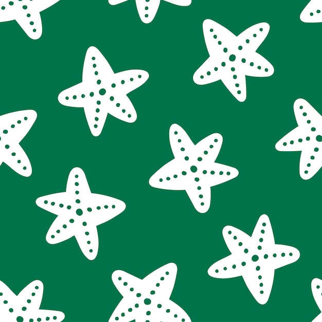 Vector patrón transparente verde con estrellas de mar blancas