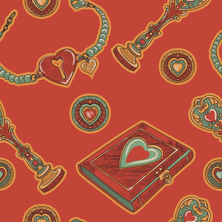 Vector patrón transparente vintage rojo. sello y pulsera de lácteos y cera en un estilo de dibujo retro
