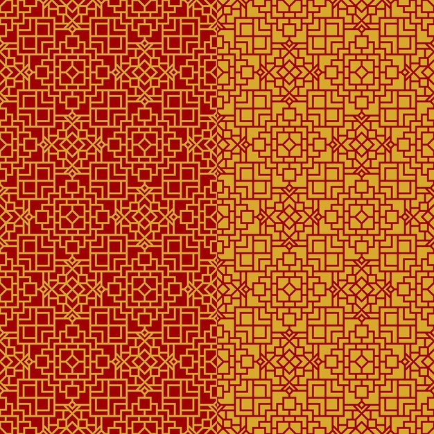 Patrón de trazo geométrico oriental rojo y dorado