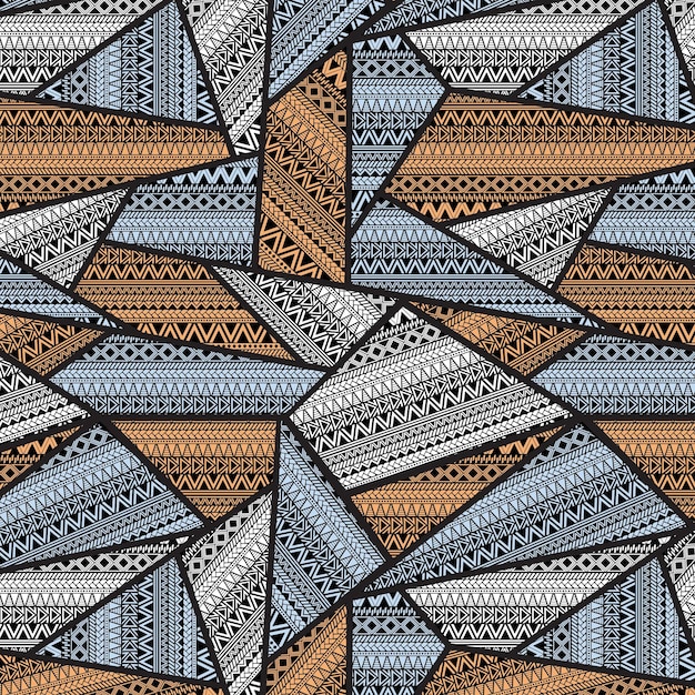 Patrón triangular textil geométrico sin costuras con segmentos multicolores