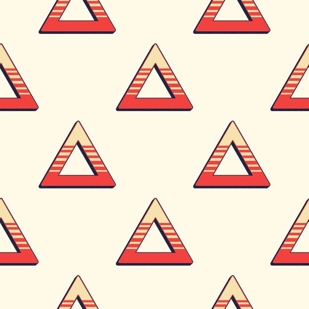 Patrón de triángulos retro, fondo geométrico abstracto en estilo años 80, 90. Ilustración simple geométrica