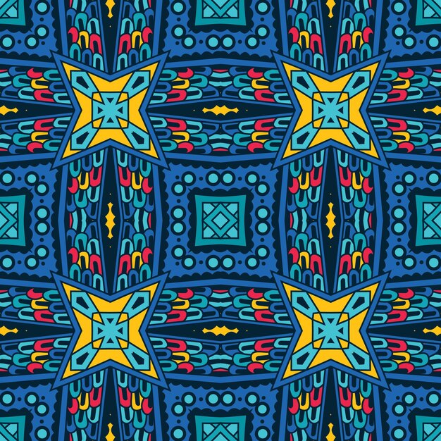 Patrón tribal étnico festivo abstracto del vector del mosaico gráfico. diseño de azulejos geométricos