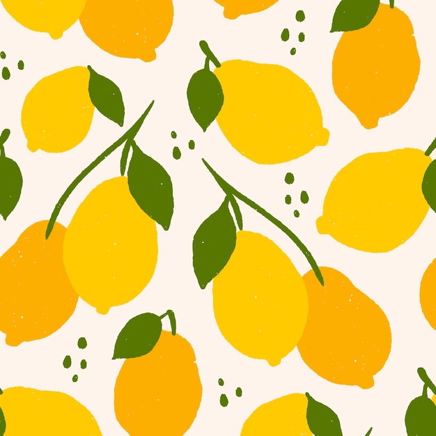Patrón tropical sin costuras con limones amarillos Fondo repetido de frutas Impresión brillante vectorial