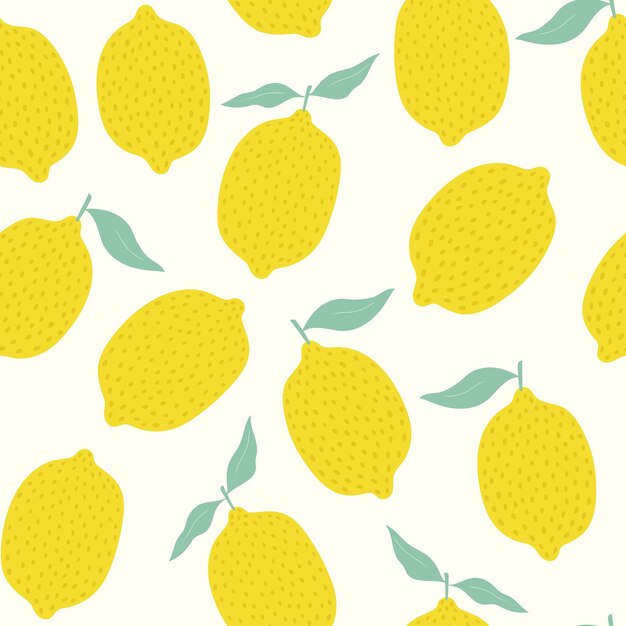 Patrón tropical sin costuras con limones amarillos sobre fondo beige. Texturas dibujadas a mano de moda. Fruta