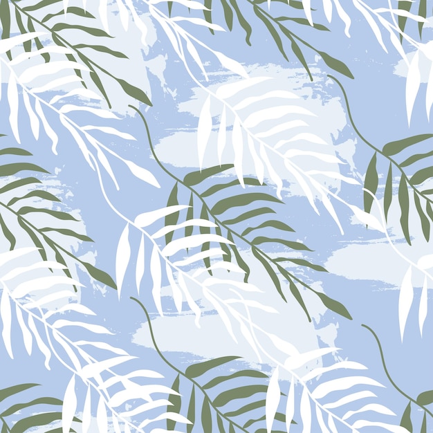 Patrón tropical sin costuras Textura hawaiana moderna de ramas Diseño de selva dibujado a mano Ramas exóticas Ilustración vectorial de un patrón botánico