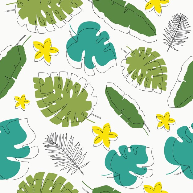 Patrón tropical sin fisuras de moda con hojas y flores exóticas