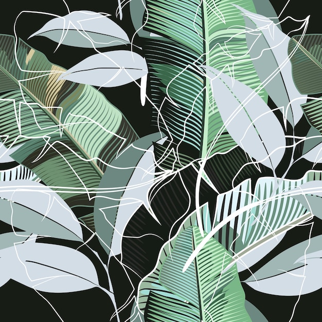 Patrón tropical de moda con hojas de plátano realistas ideales para la tela
