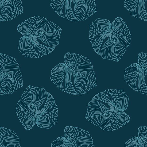Patrón tropical, patrón transparente de hoja botánica sobre fondo negro. Monstera deja como telón de fondo. Diseño de moda para tela, estampado textil, papel de regalo. Ilustración vectorial