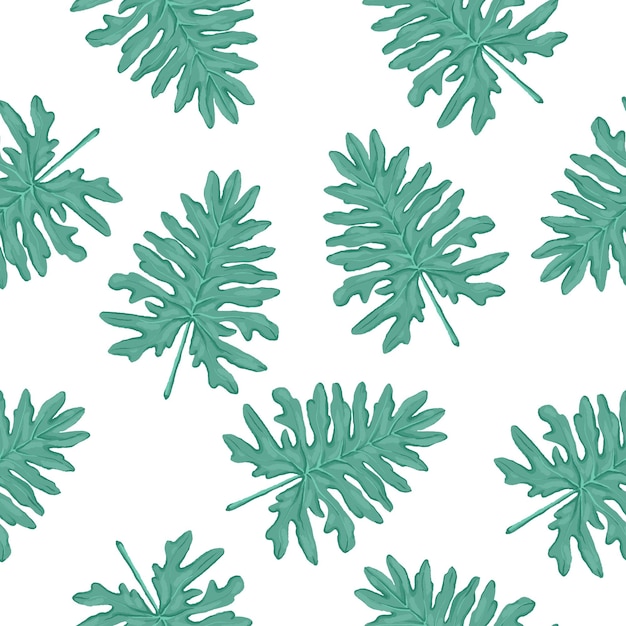 Patrón tropical de vector transparente con hojas de monstera sobre fondo blanco