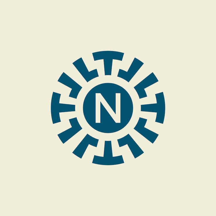 Vector patrón único del emblema del círculo ornamental de la letra inicial n