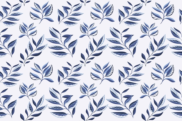 Patrón único de tallos florales tropicales abstractos Ramas de forma azul simple y creativa Impresión de hojas
