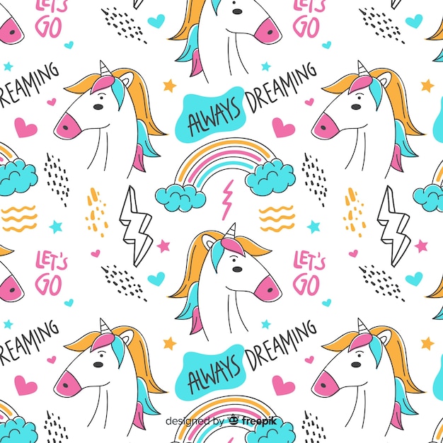 Patrón unicornios dibujado a mano