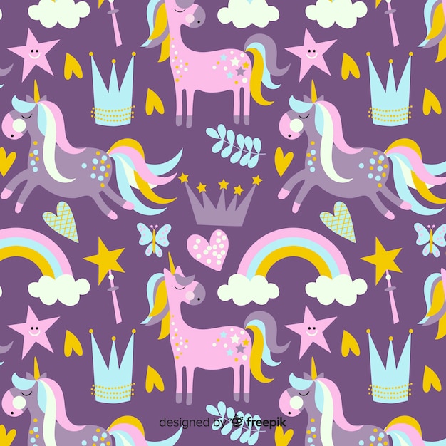 Patrón unicornios dibujado a mano