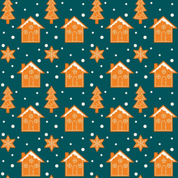 Patrón de vacaciones sin costuras con pan de jengibre en estilo escandinavo Diseño para Navidad y año nuevo Patrón para tarjeta envolver papel tela textil papel tapiz fondo Vector ilustración