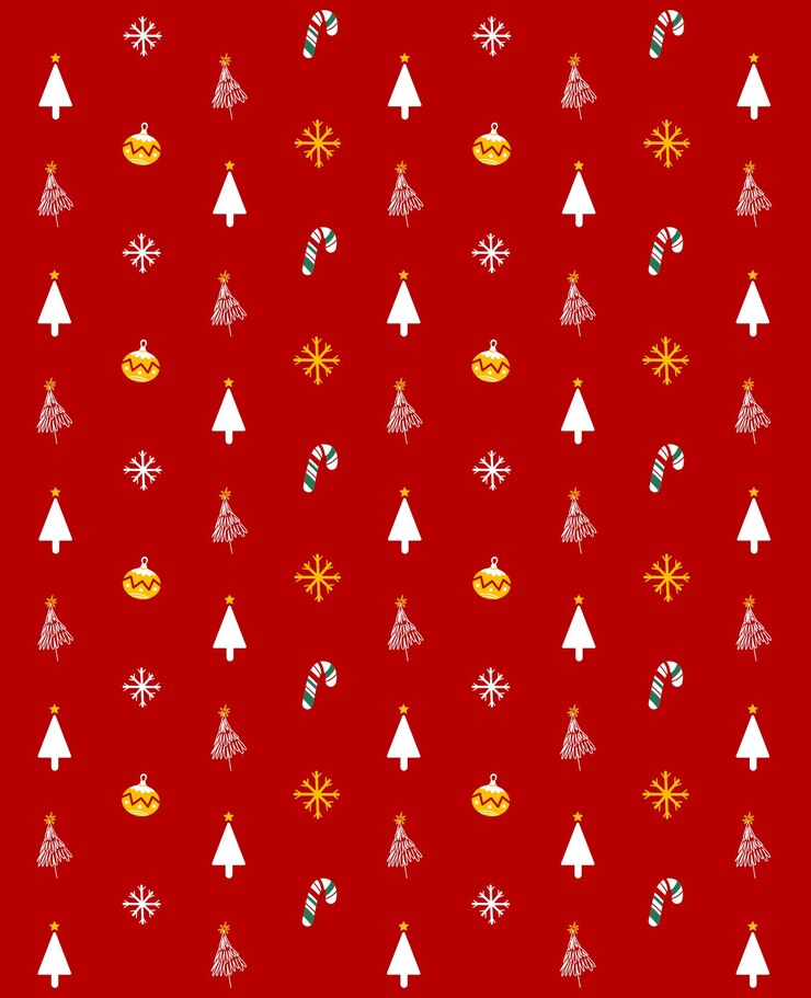 patrón con varios elementos navideños en fondo rojo