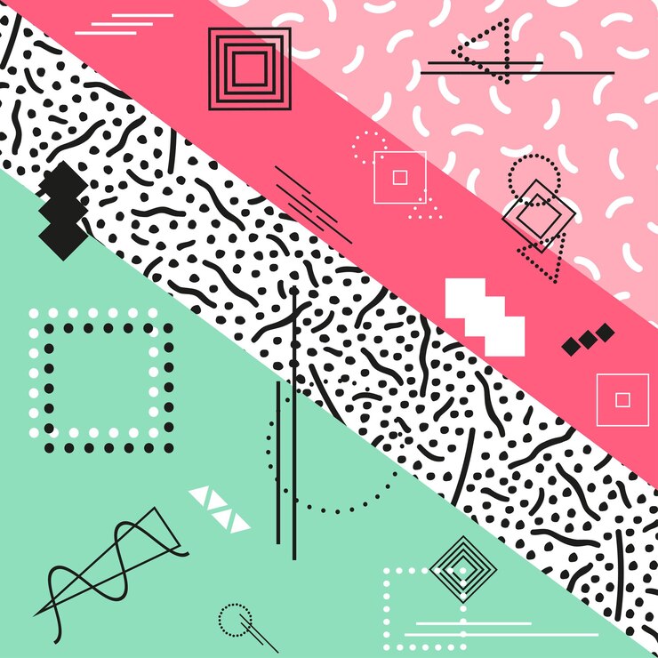 Vector patrón de vector abstracto con formas geométricas. estilo retro de memphis, estilo de moda retro de los años 80-90.
