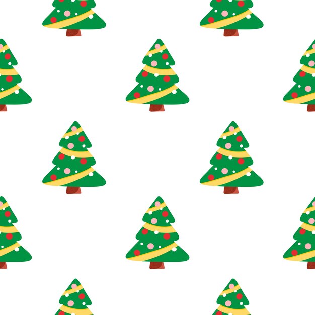Patrón de vector con árboles de navidad con juguetes de navidad navidad en estilo de dibujos animados