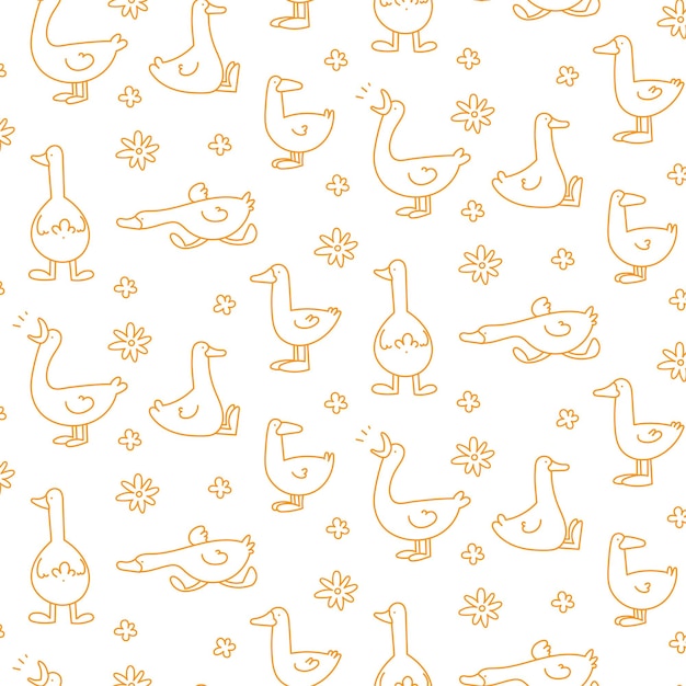 Patrón de vector de color único de patos de gansos